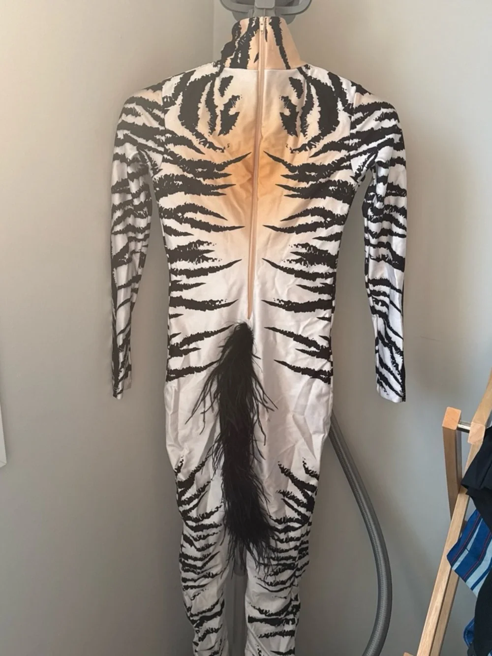Kids White and Black Tiger-Stripe Pajama One-Piece